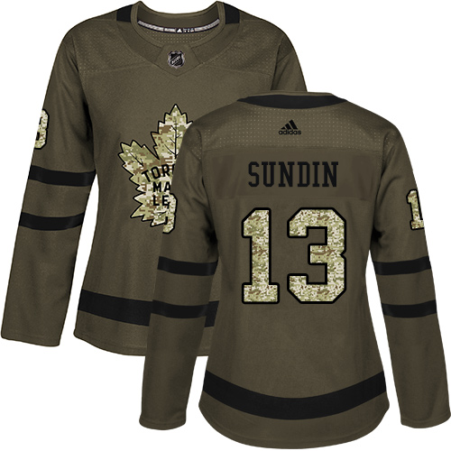 Adidas Maple Leafs #13 Mats Sundin Green Salute to Service Women's Stitched NHL Jersey